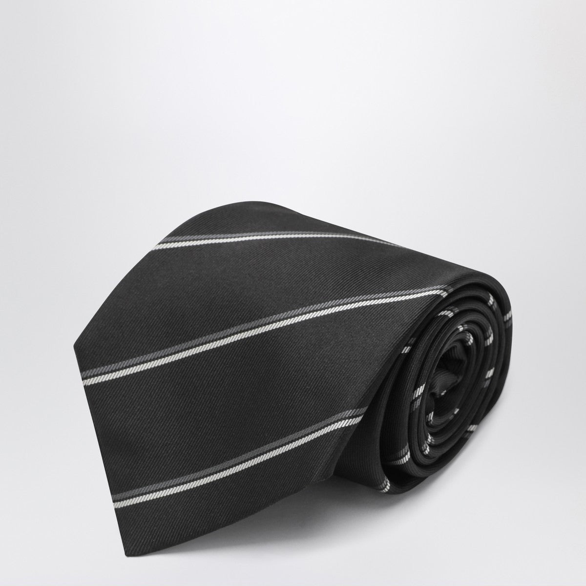 Saint Laurent Brown striped silk tie Saint Laurent 