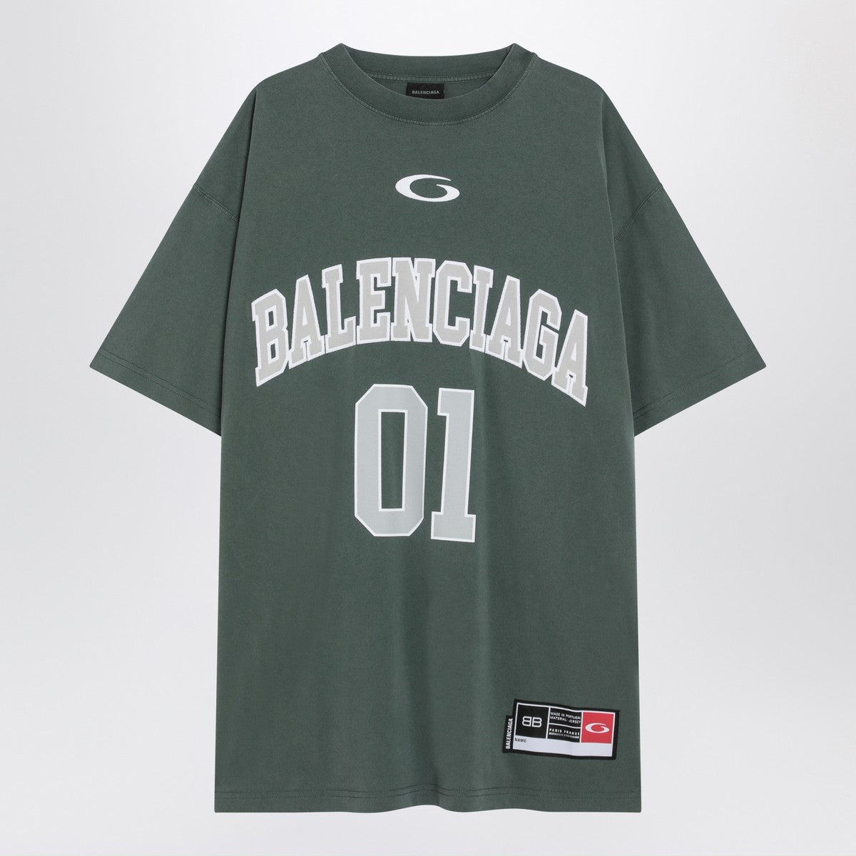 Balenciaga Dark green/light grey oversized basketball T-shirt Balenciaga 
