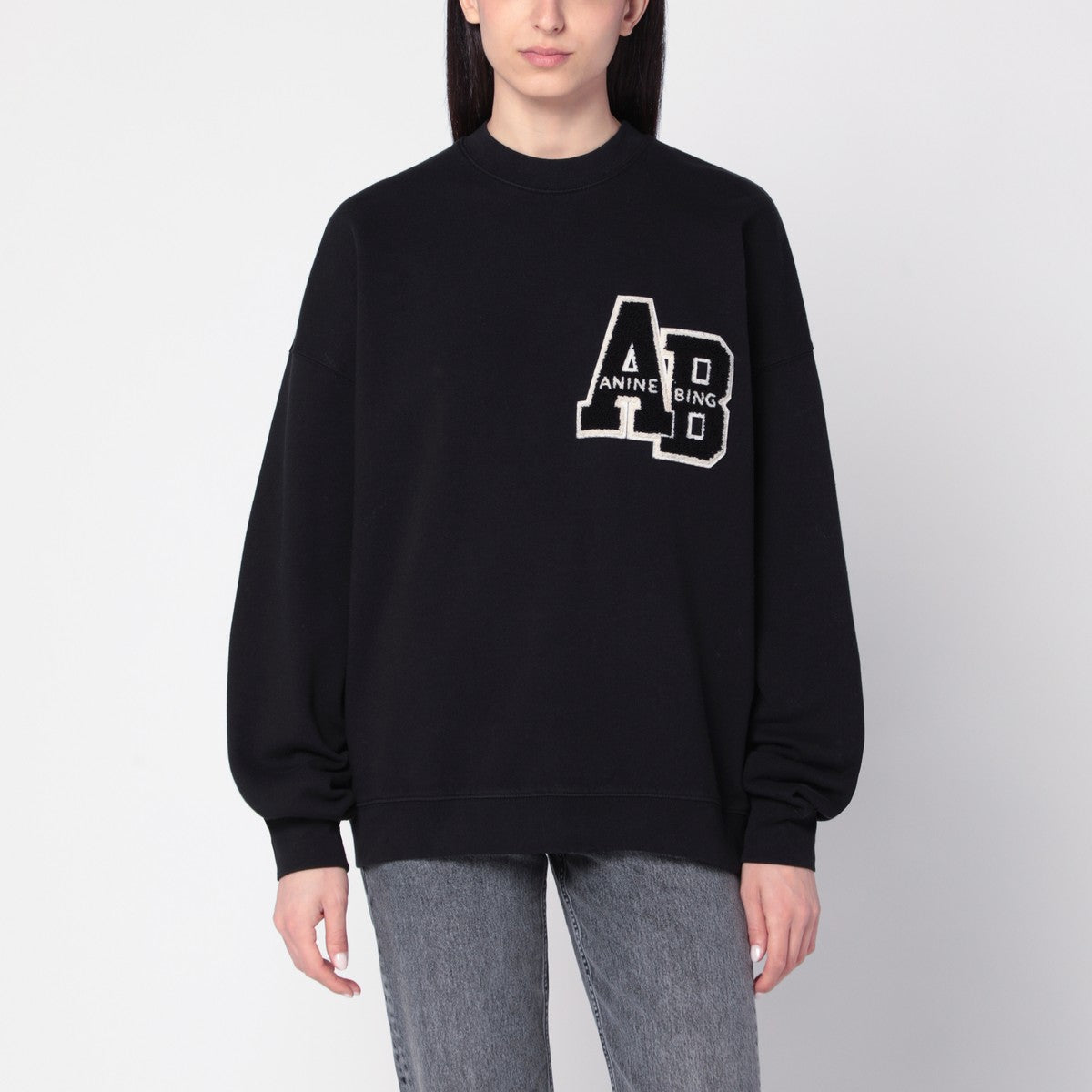 ANINE BING Black Miles Letterman oversized sweatshirt ANINE BING 