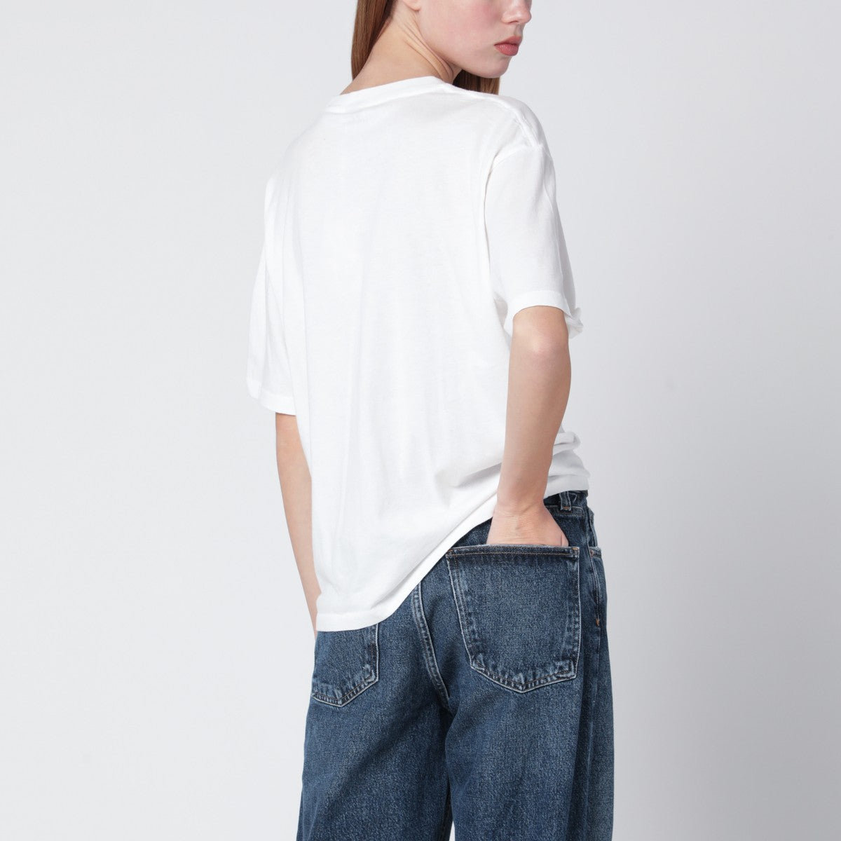 ANINE BING Ivory relaxed T-shirt with logo print ANINE BING 