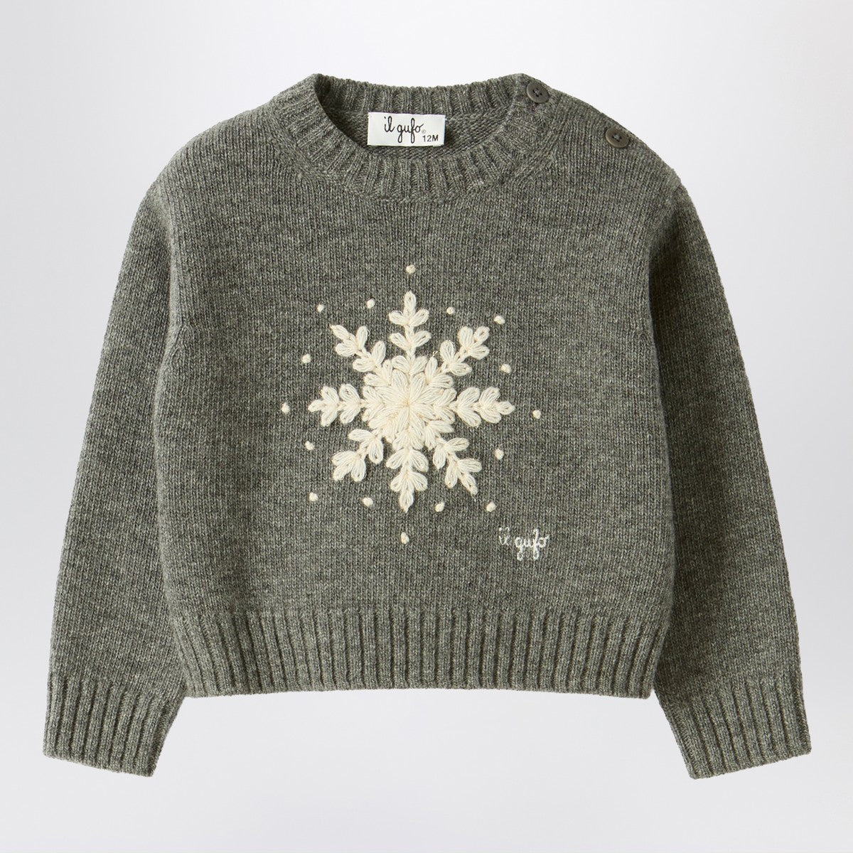 Il Gufo Grey wool sweater with snowflake motif Il Gufo 