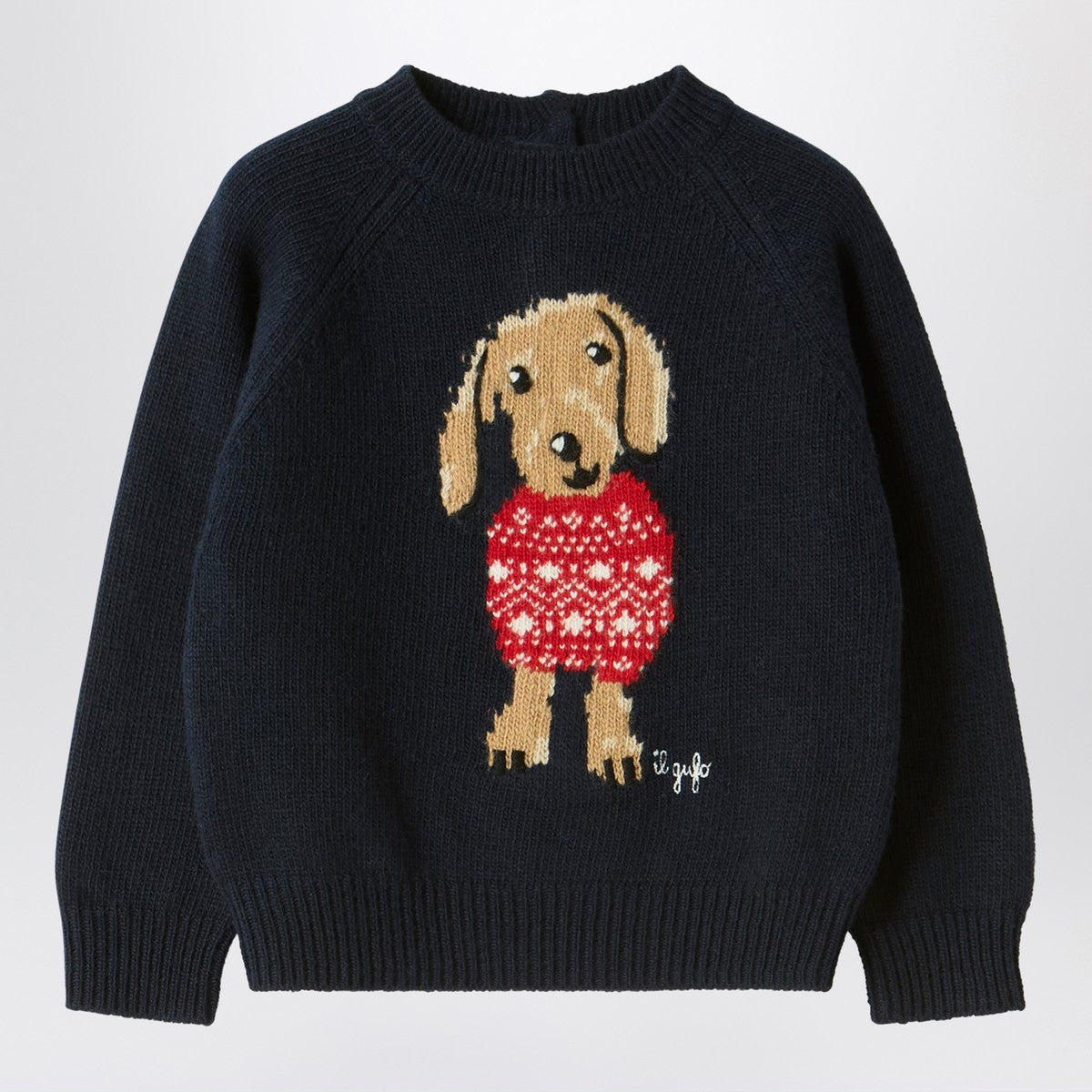 Il Gufo Blue wool sweater with dachshund Il Gufo 