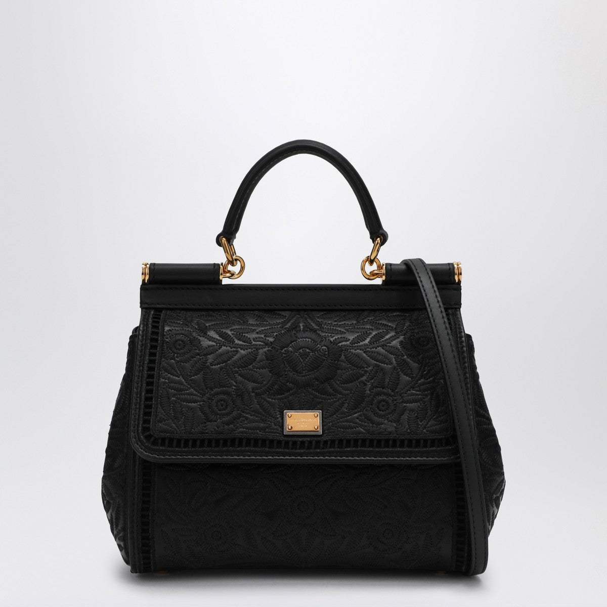Dolce & Gabbana Dolce&Gabbana Black embroidered handbag Sicily medium Dolce & Gabbana 