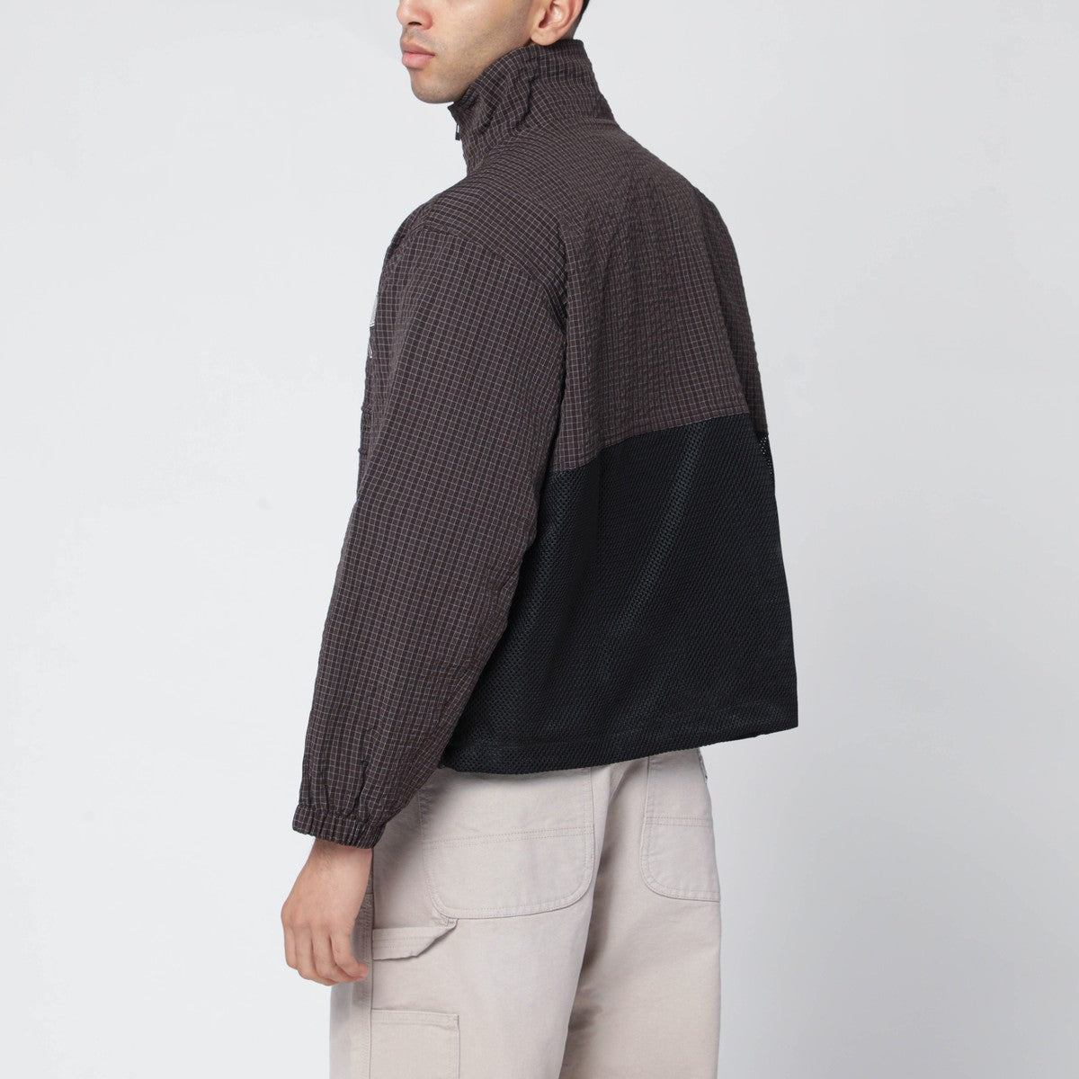 Brain Dead Brown zip jacket with check motif Brain Dead 