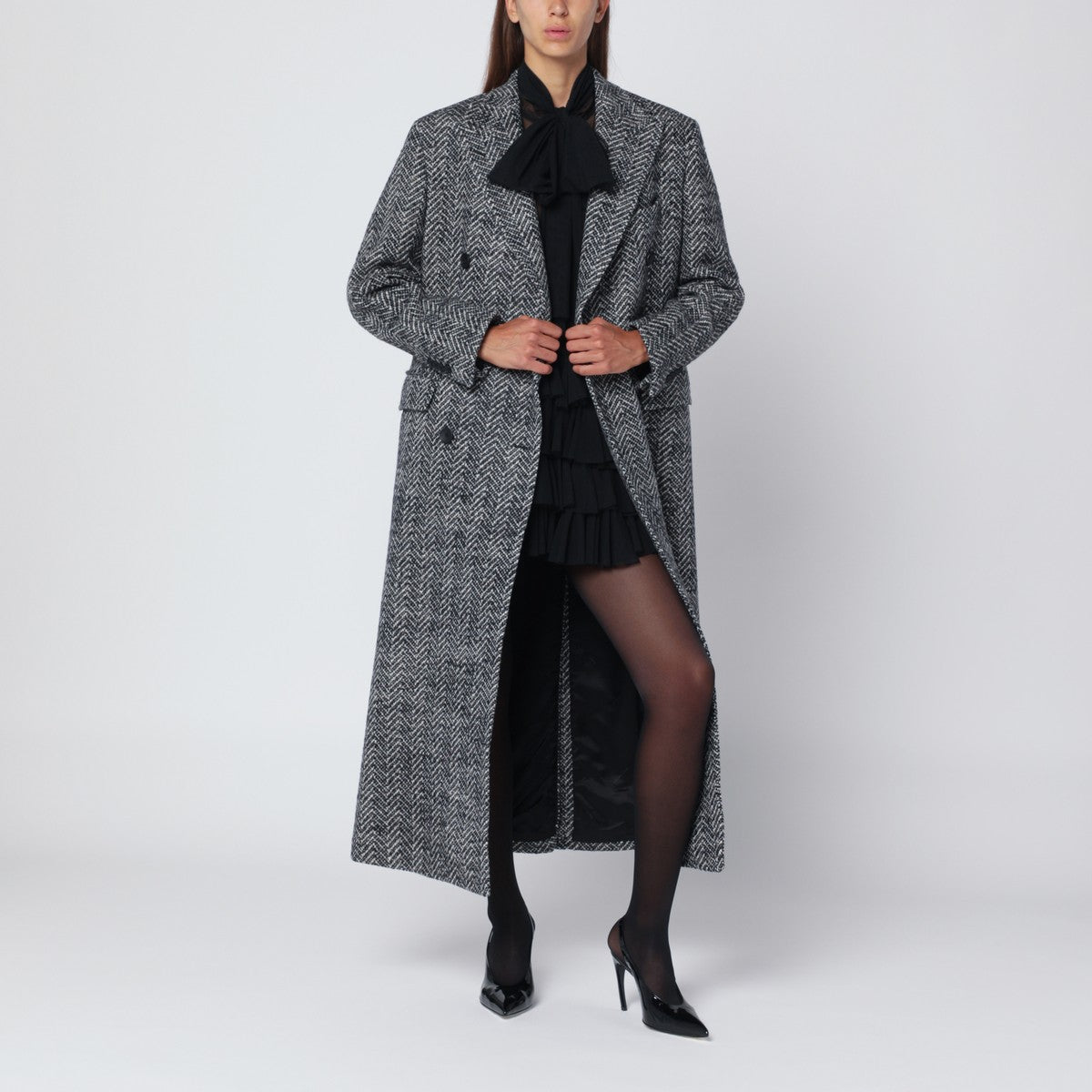 Tagliatore Black houndstooth double-breasted coat Tagliatore 