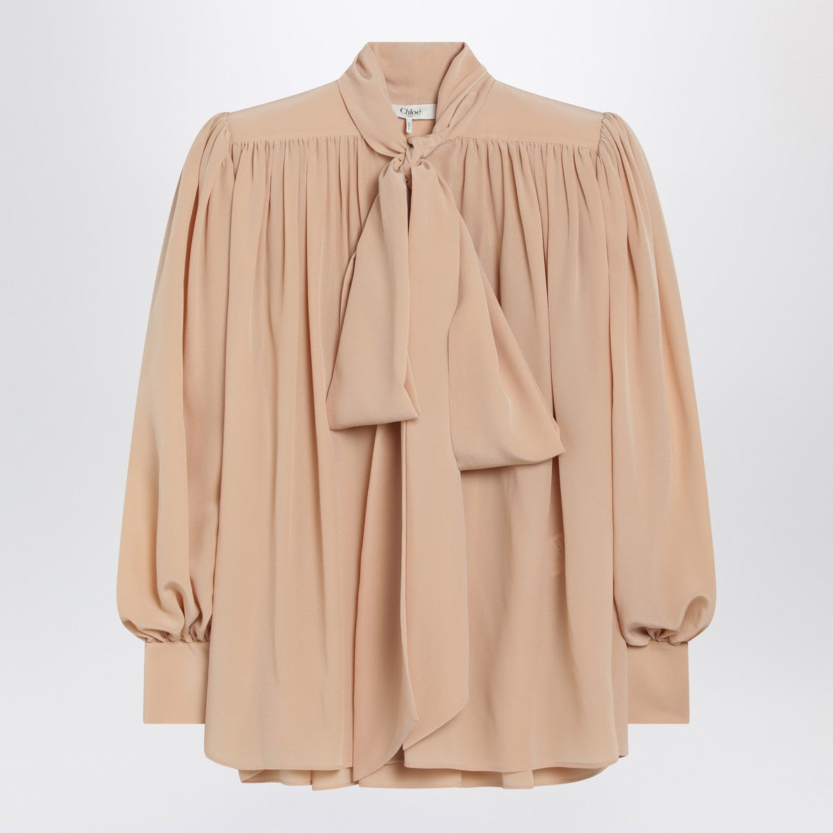 Chloé Ruched sand-coloured blouse with lavallière tie Chloé 
