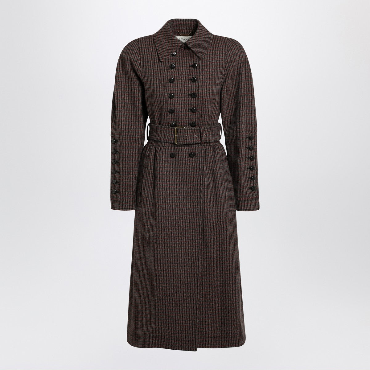 Chloé Grey/red double-breasted coat in houndstooth wool Chloé 