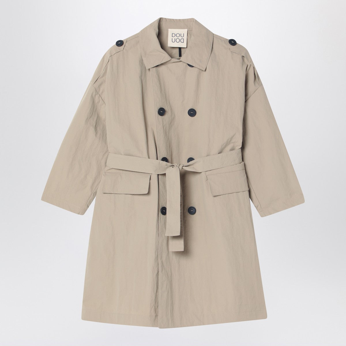 Douuod Beige double-breasted trench coat in nylon Douuod 