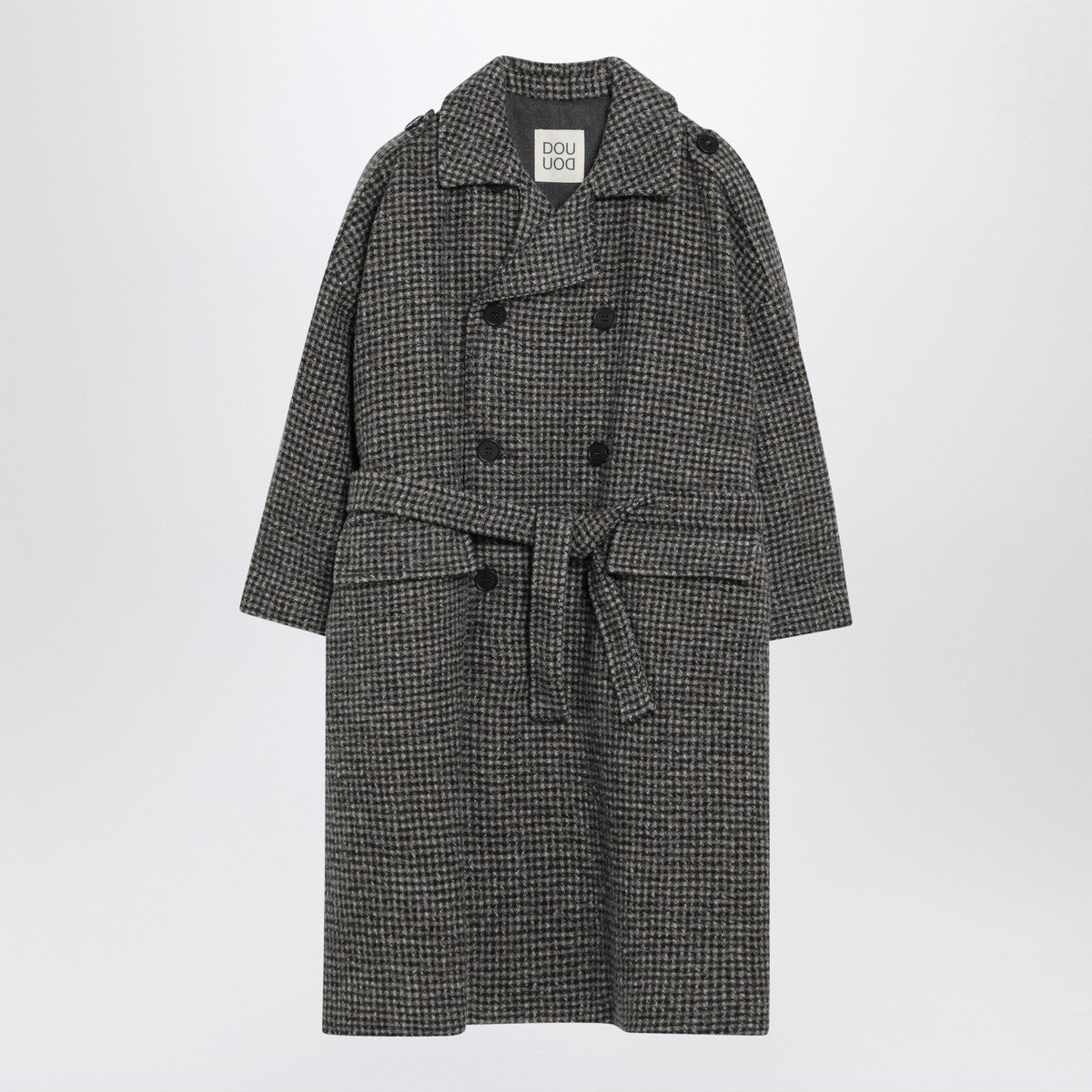 Douuod Ebony/beige checked wool coat Douuod 