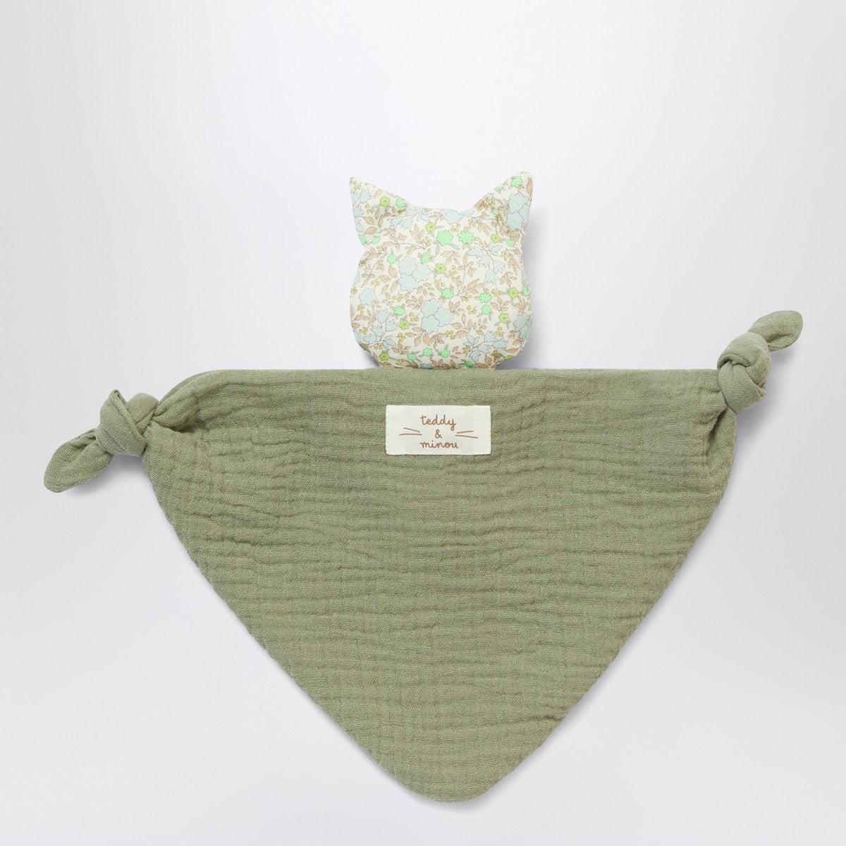 Teddy & Minou Sage green muslin doudou with kitten Teddy & Minou 