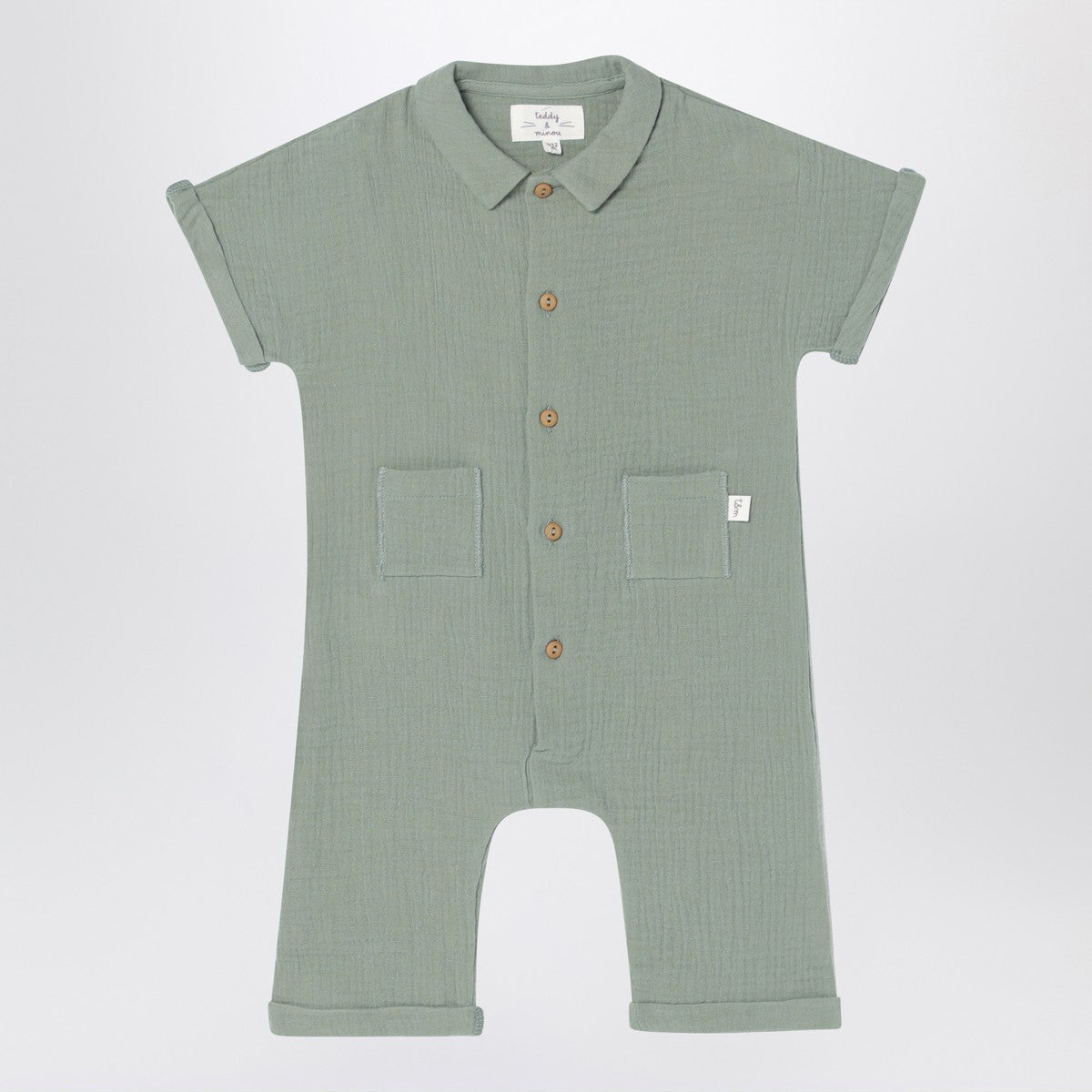 Teddy & Minou Sage green romper in cotton muslin Teddy & Minou 