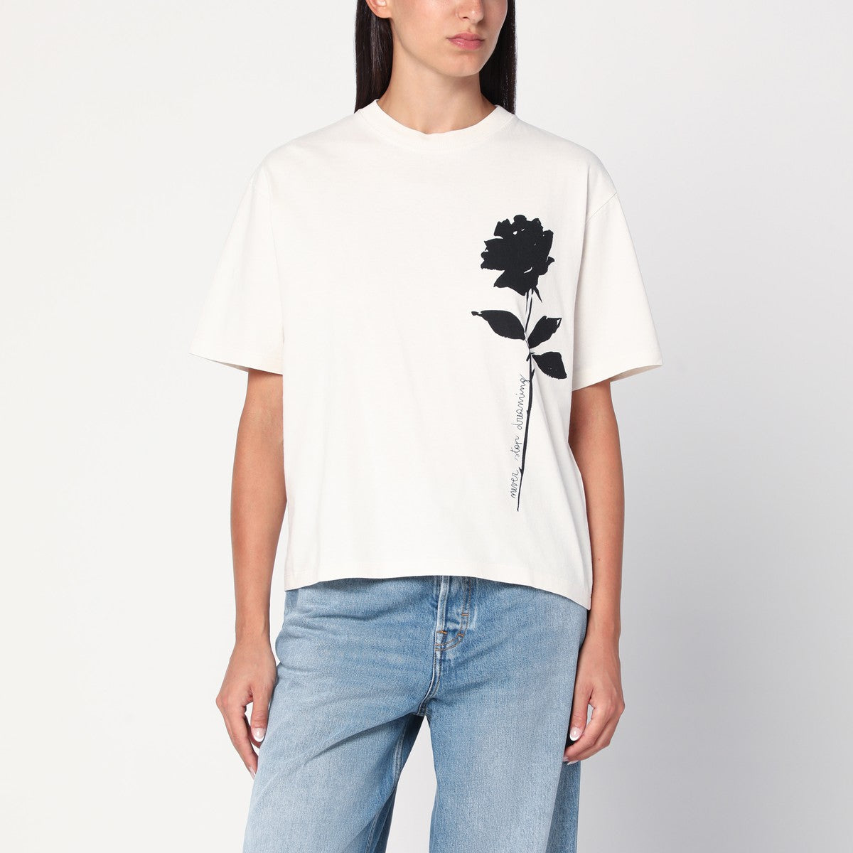 Golden Goose White T-shirt with rose Golden Goose 