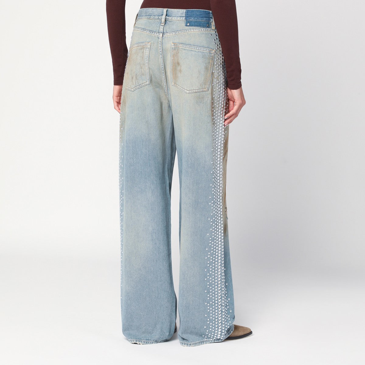 Golden Goose Wide light blue jeans, sand-wash distressed effect Golden Goose 
