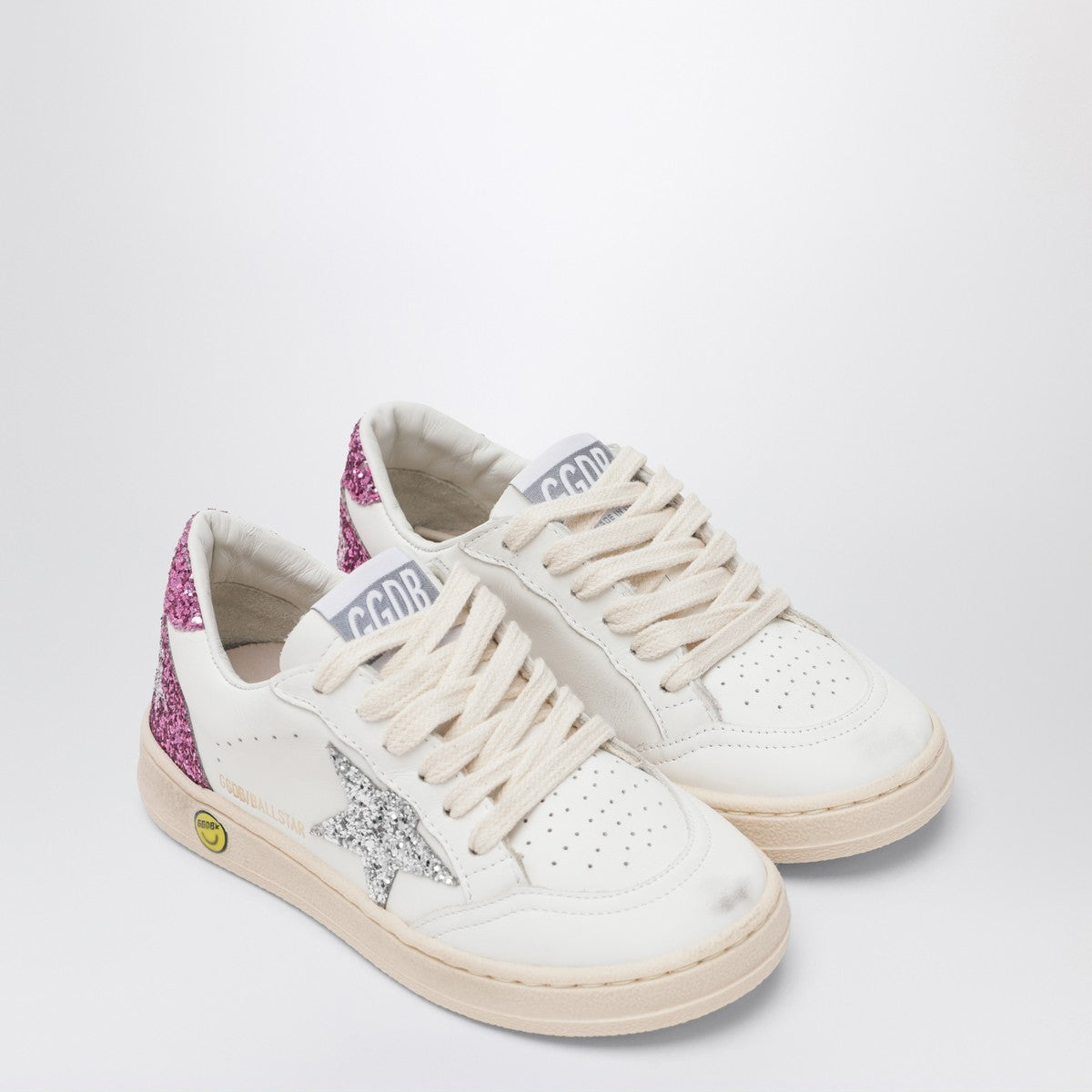 Golden Goose White leather Ball Star sneakers with silver/pink glitter Golden Goose 