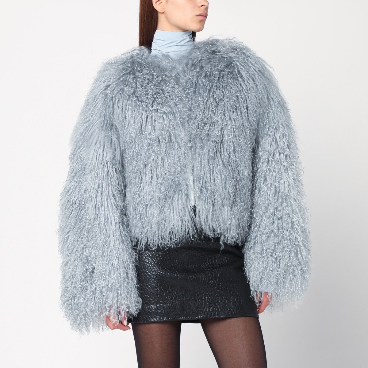 HALFBOY Short grey-blue fur coat HALFBOY 