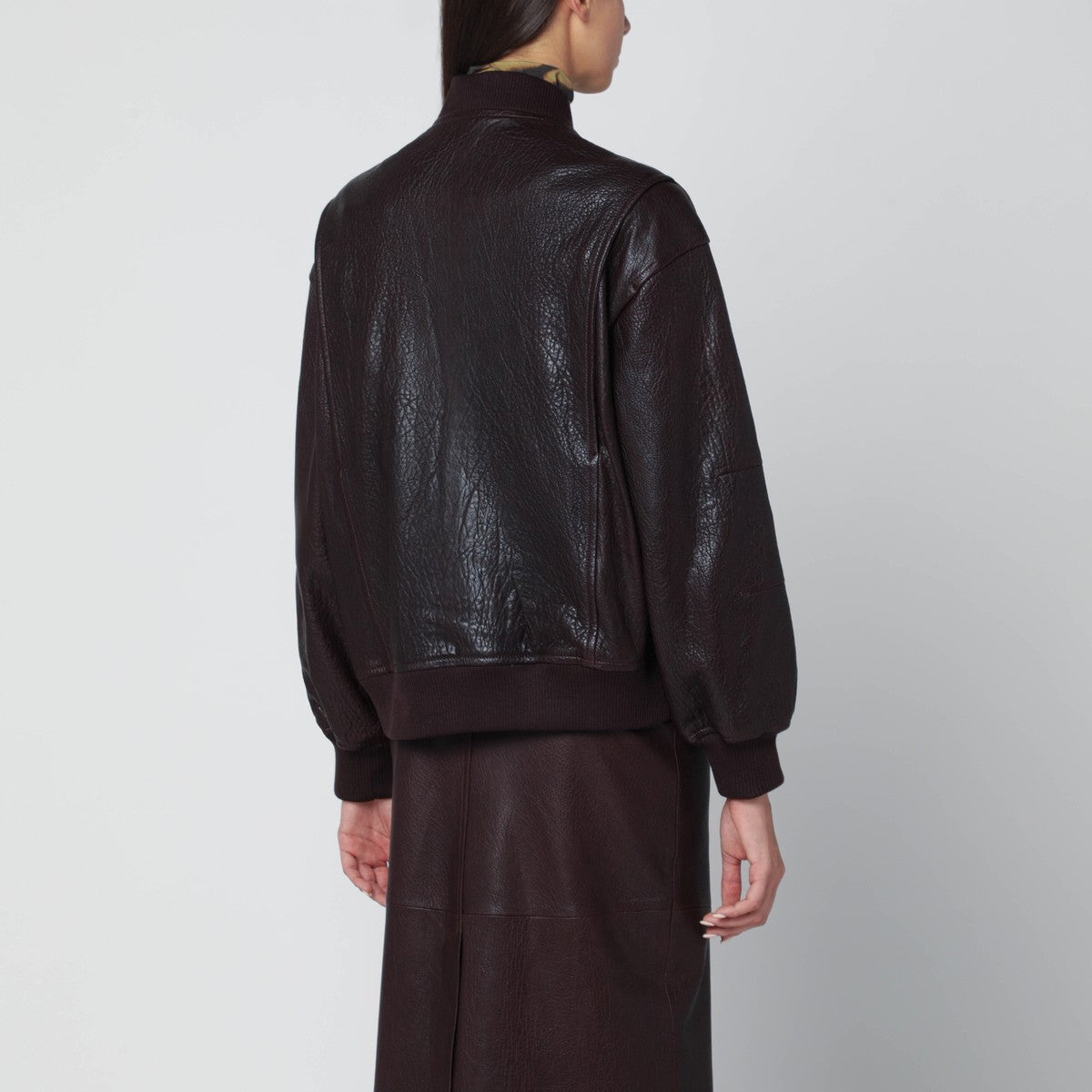 IVY OAK Burgundy leather bomber jacket with zip Ivy Oak 