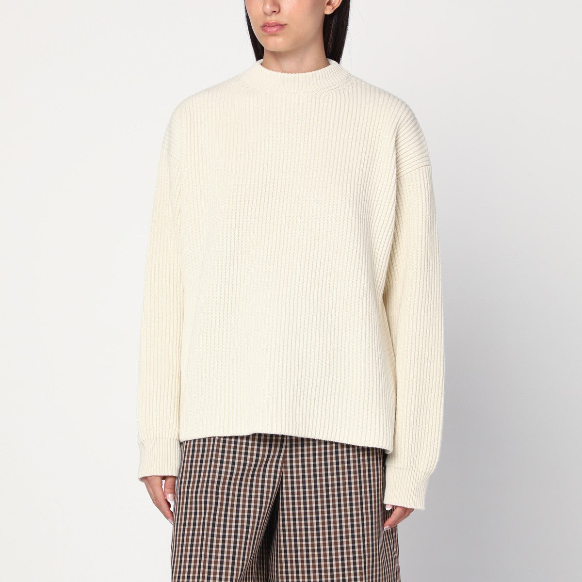 Jil Sander White ribbed crewneck sweater Jil Sander 