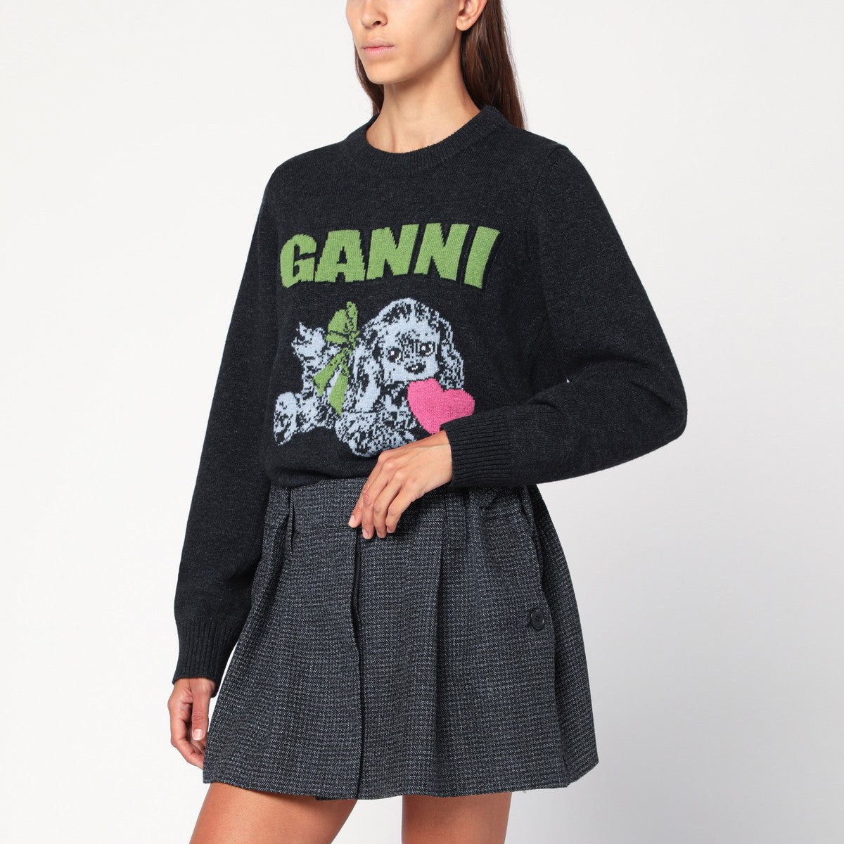 GANNI Dark grey Puppy wool-blend sweater Ganni 