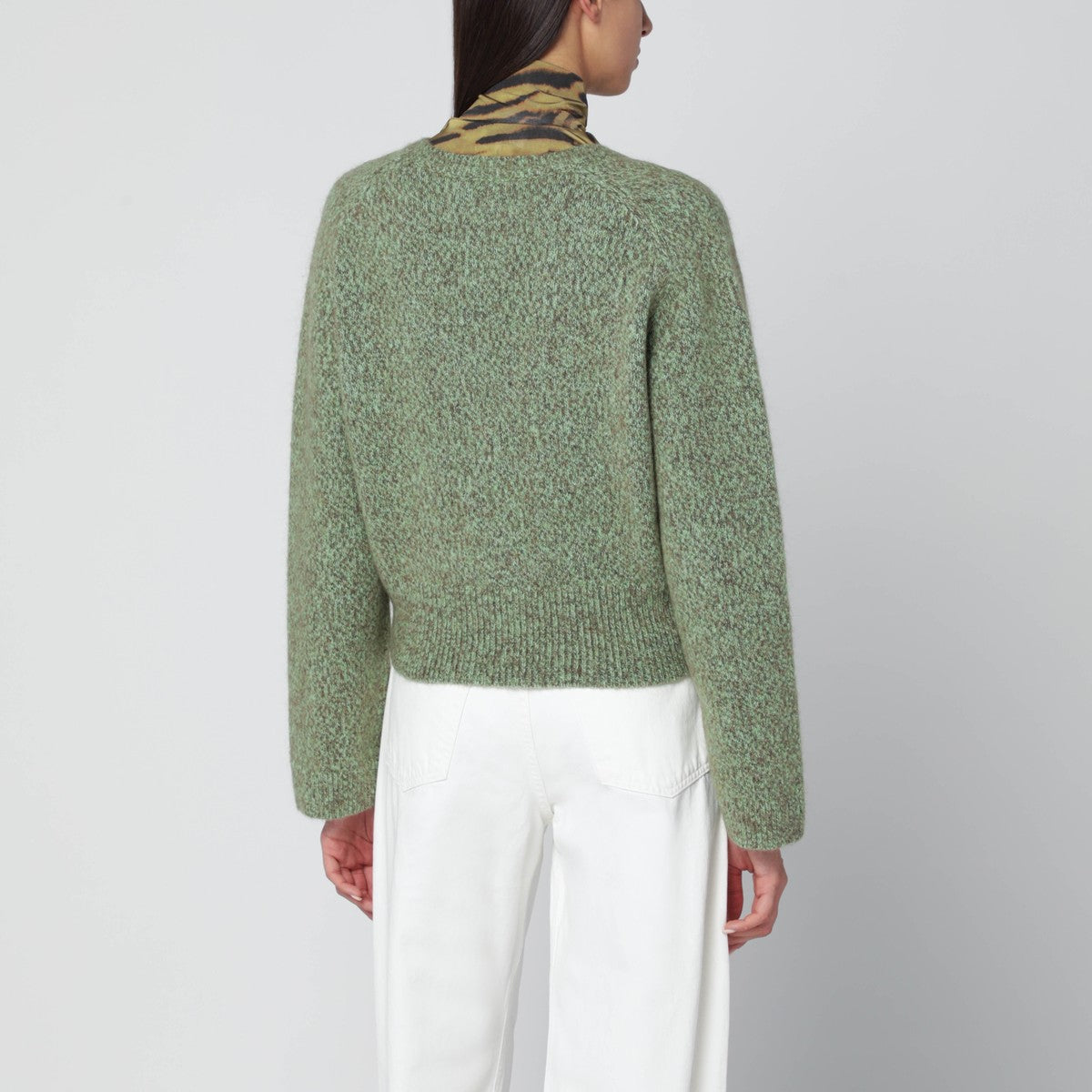 GANNI Green wool-blend textured sweater Ganni 