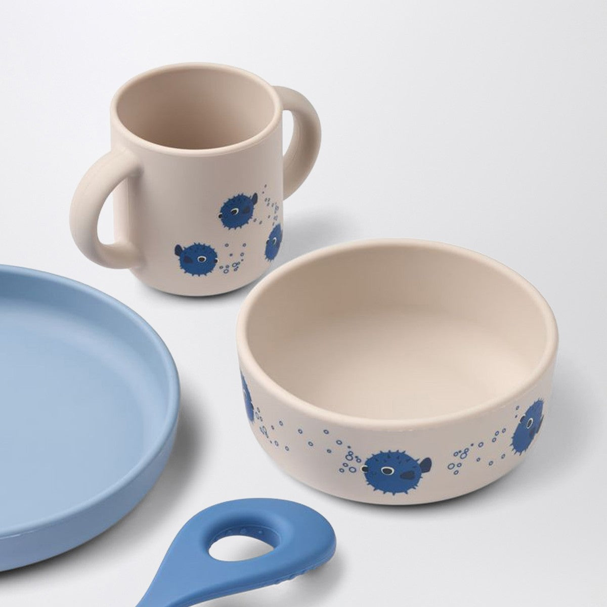 Liewood Vivi tableware set in light blue/sand Pufferfish Liewood 