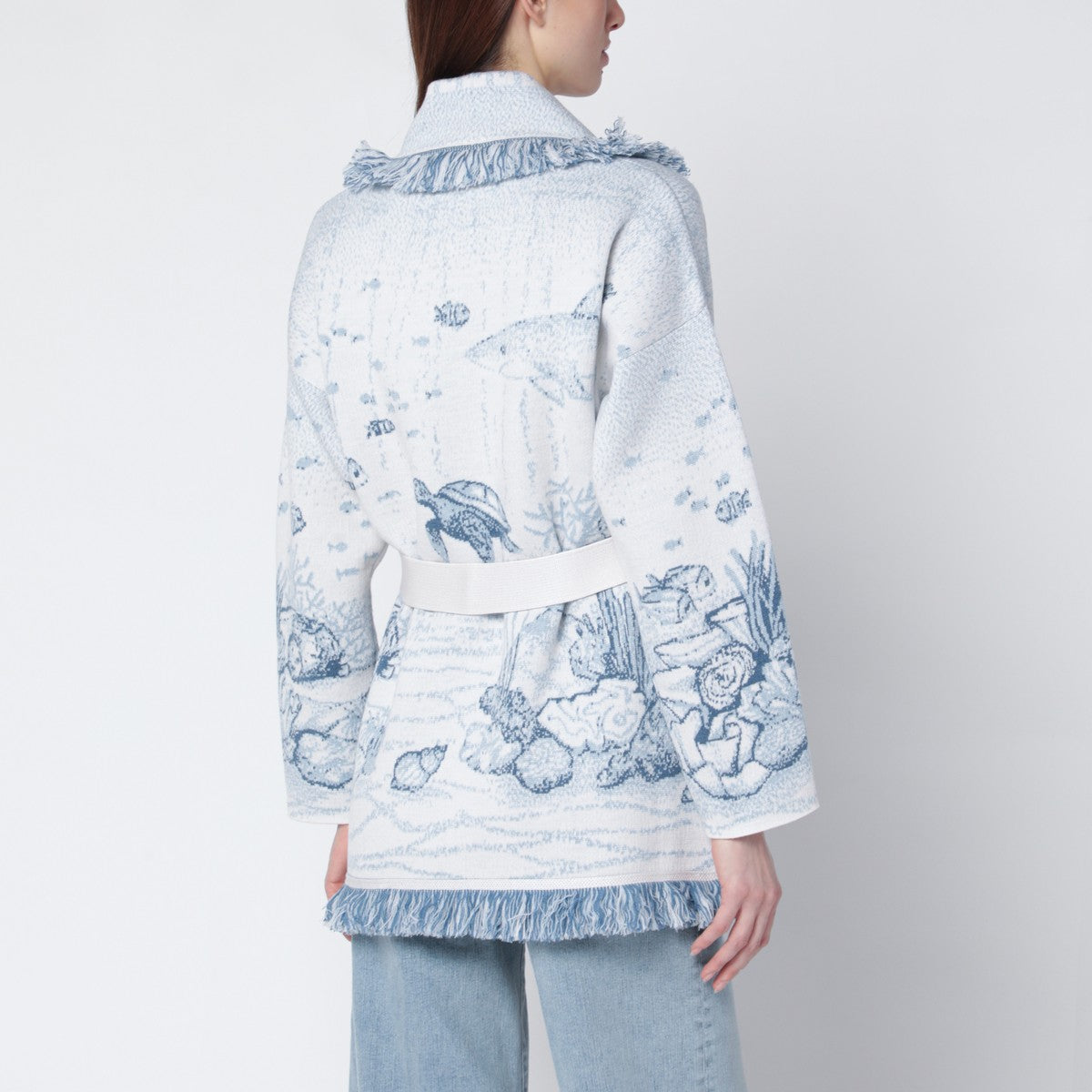 Alanui Deep In The Ocean cardigan in white/light blue Alanui 