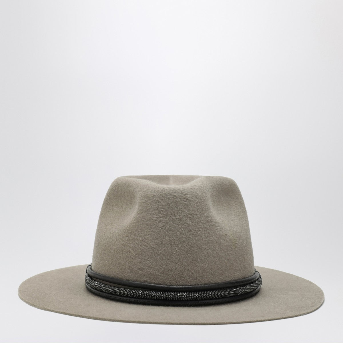 Brunello Cucinelli Taupe felt fedora with leather band Brunello Cucinelli 
