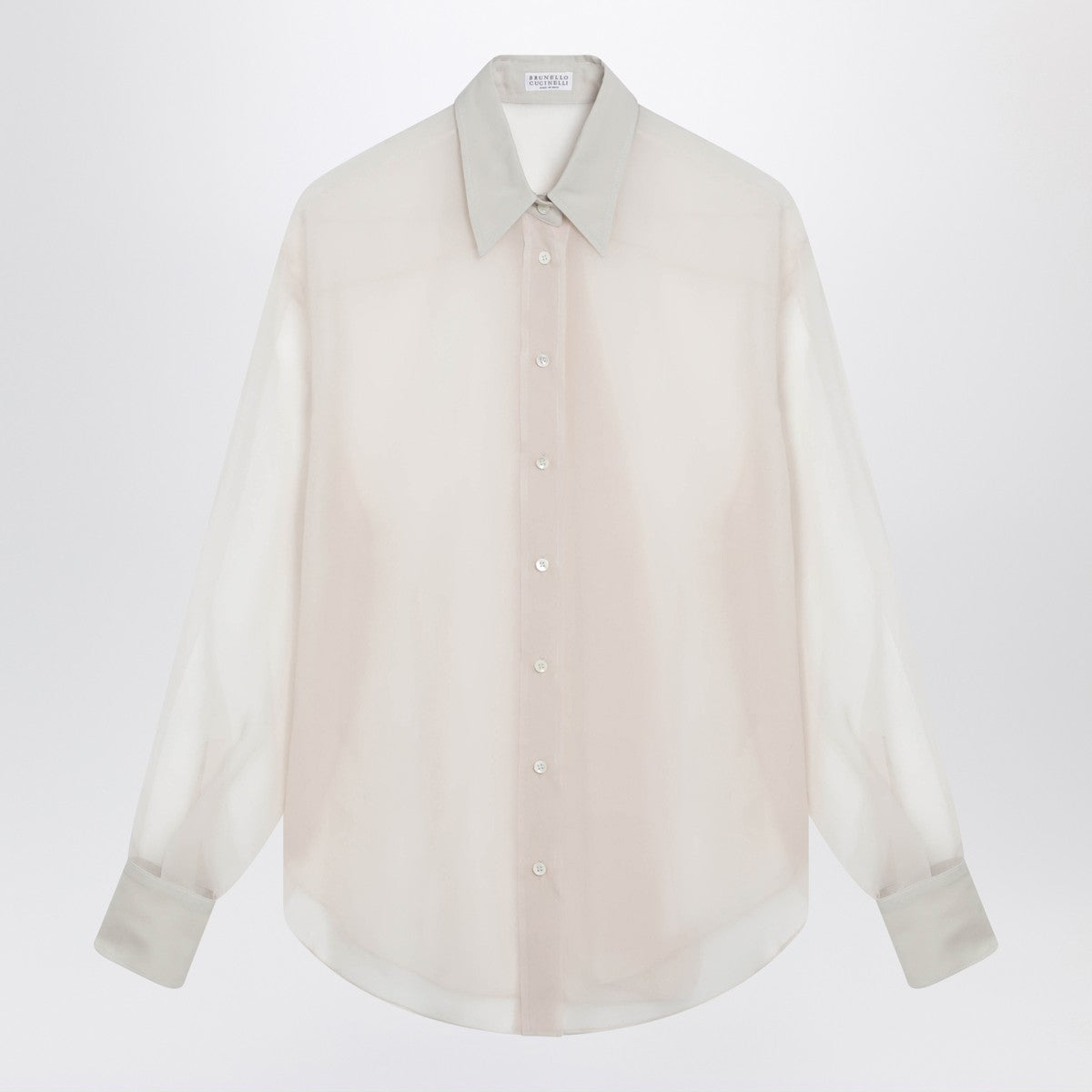 Brunello Cucinelli Beige Crispy silk shirt with monile detail Brunello Cucinelli 