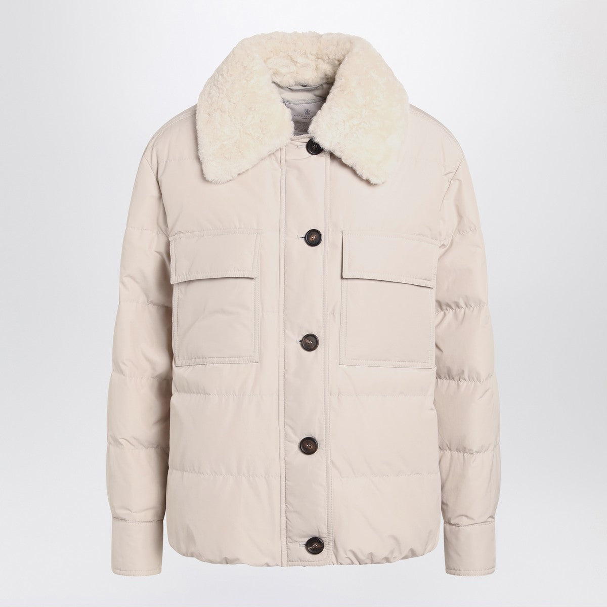 Brunello Cucinelli Light gray jacket with fur collar Brunello Cucinelli 