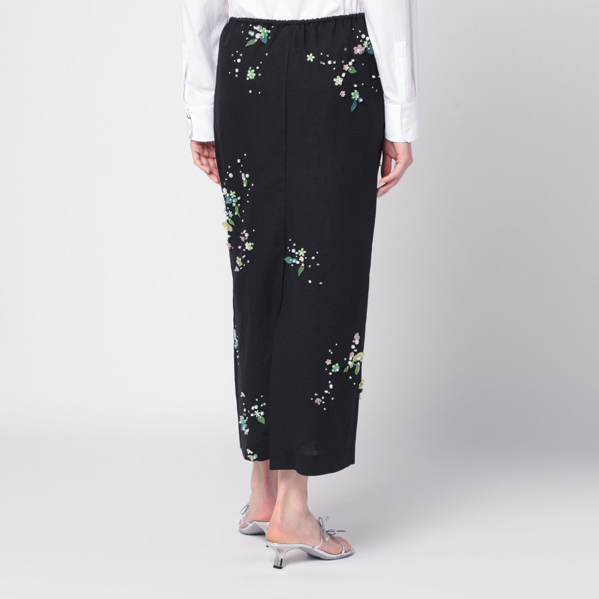 BERNADETTE Black Miriam Embroidered skirt in linen blend BERNADETTE 