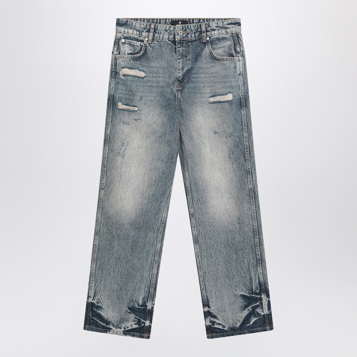 Represent Washed blue jeans with rips Represent 