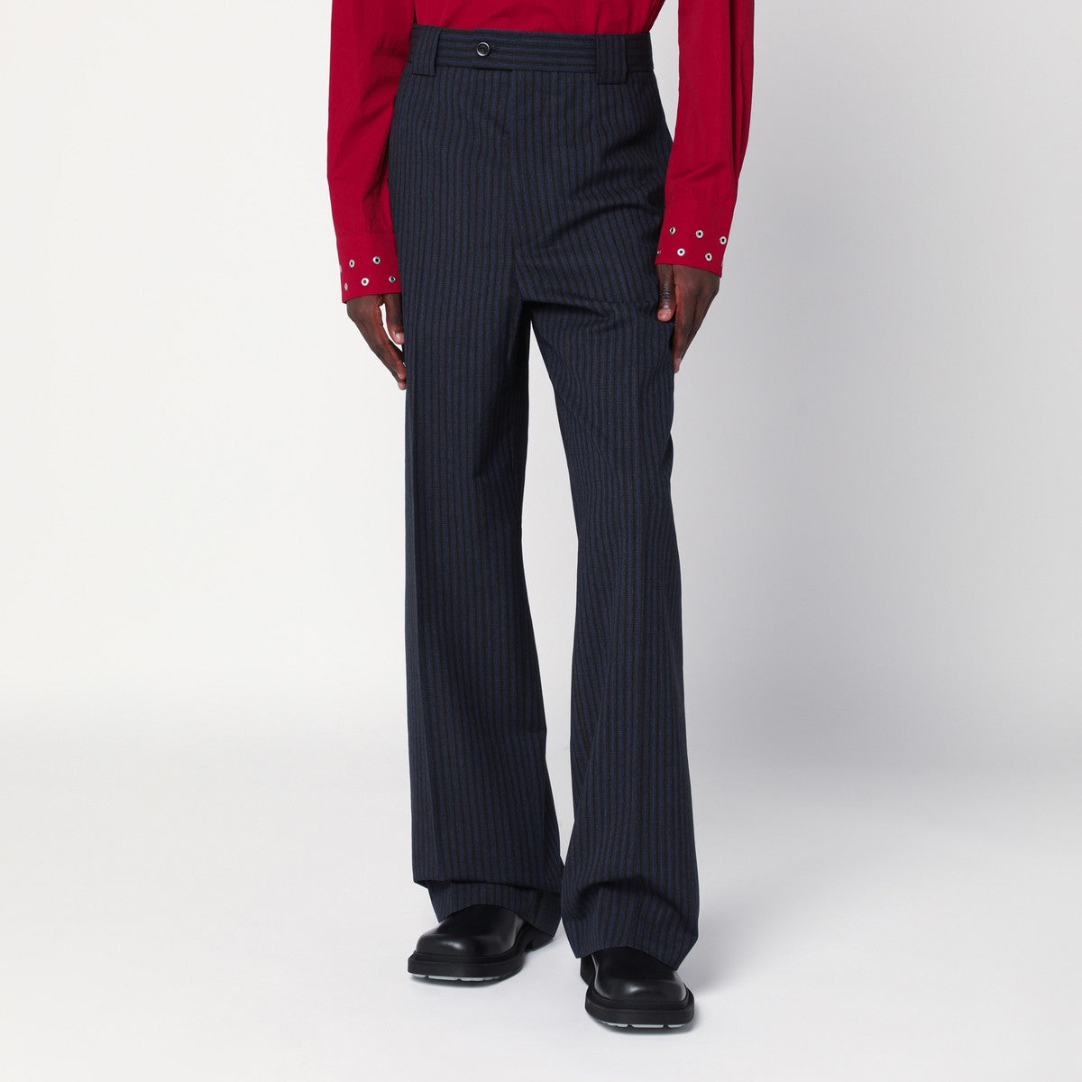 NAMACHEKO Midnight blue striped wool trousers NAMACHEKO 