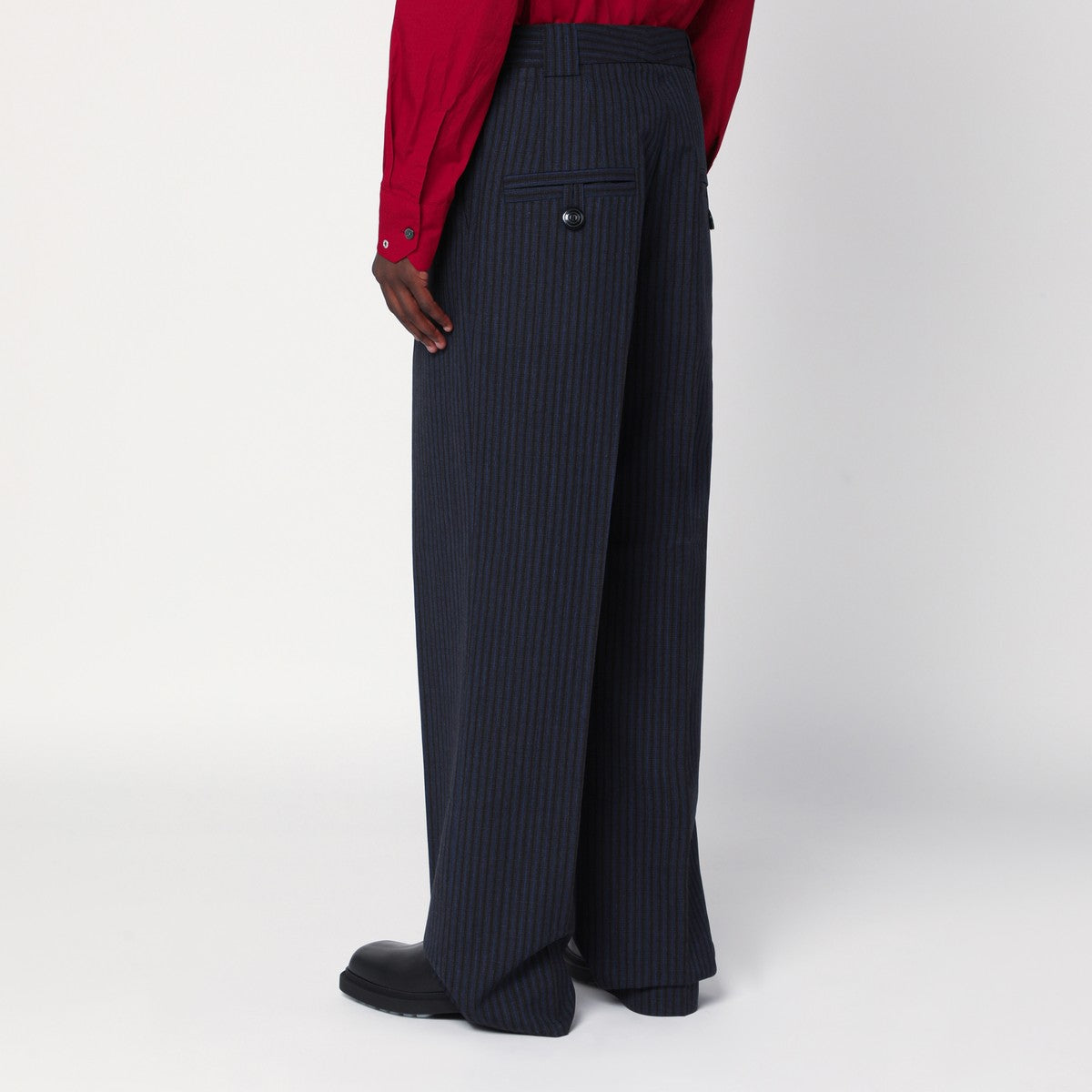 NAMACHEKO Midnight blue striped wool trousers NAMACHEKO 