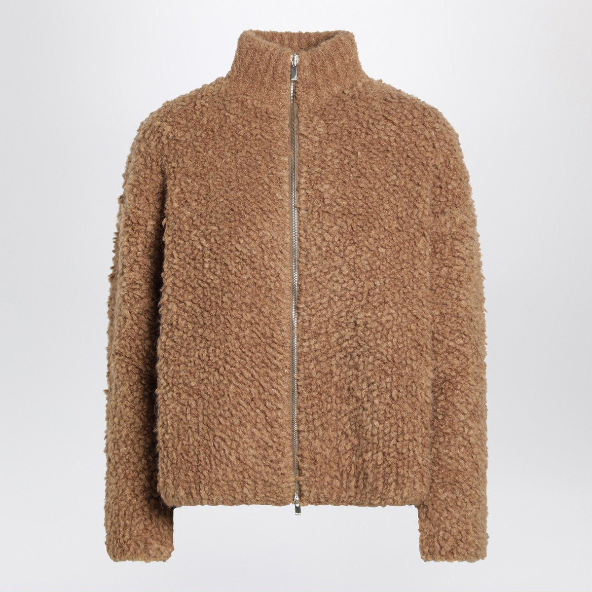 Max Mara Studio Beige zip-up cardigan in boucle wool blend Max Mara Studio 