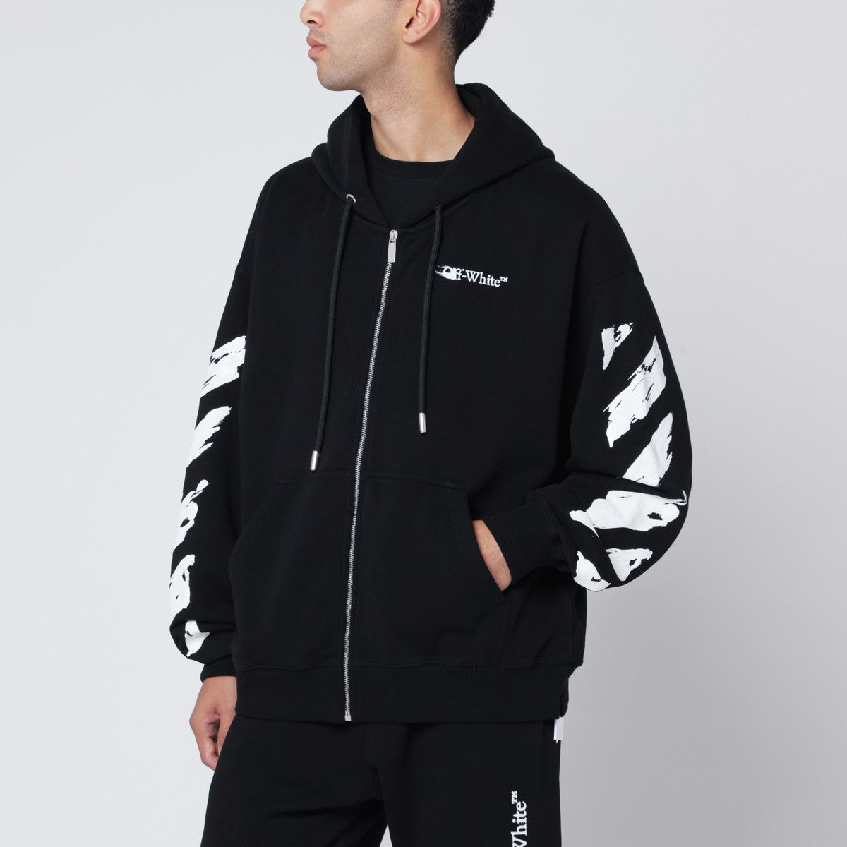 Off White Off-White™ Black zip-up hoodie with logo print Off White 