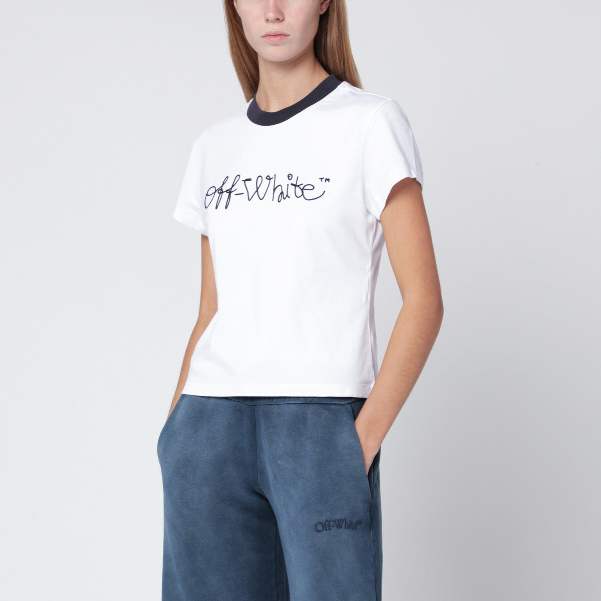Off White Off-White™ White T-shirt with blue embroidered logo Off White 