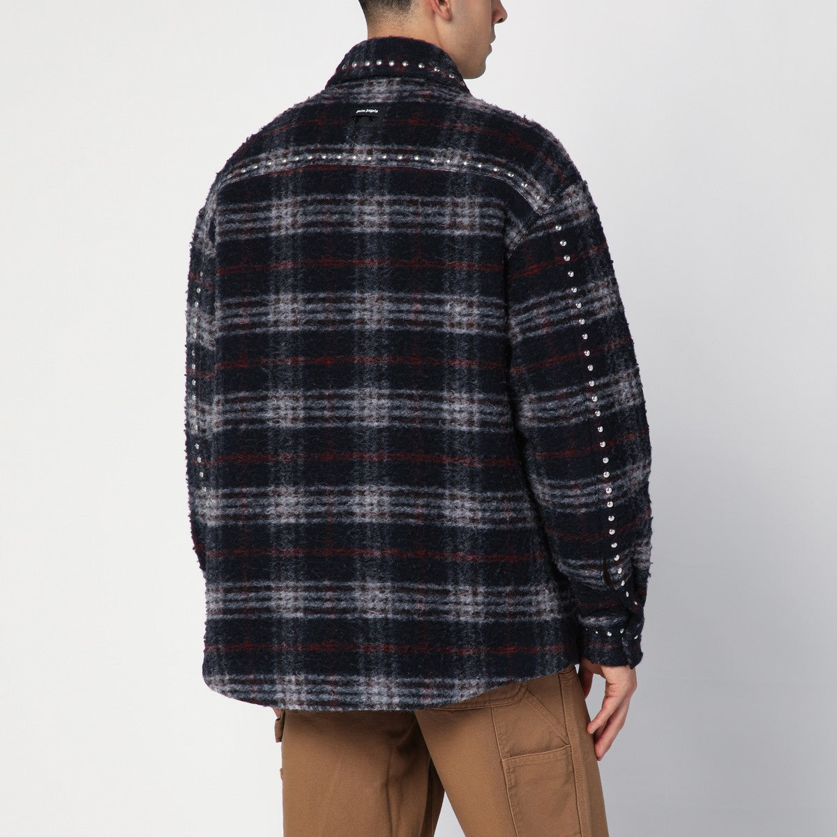 Palm Angels Over shirt in navy check wool with studs Palm Angels 