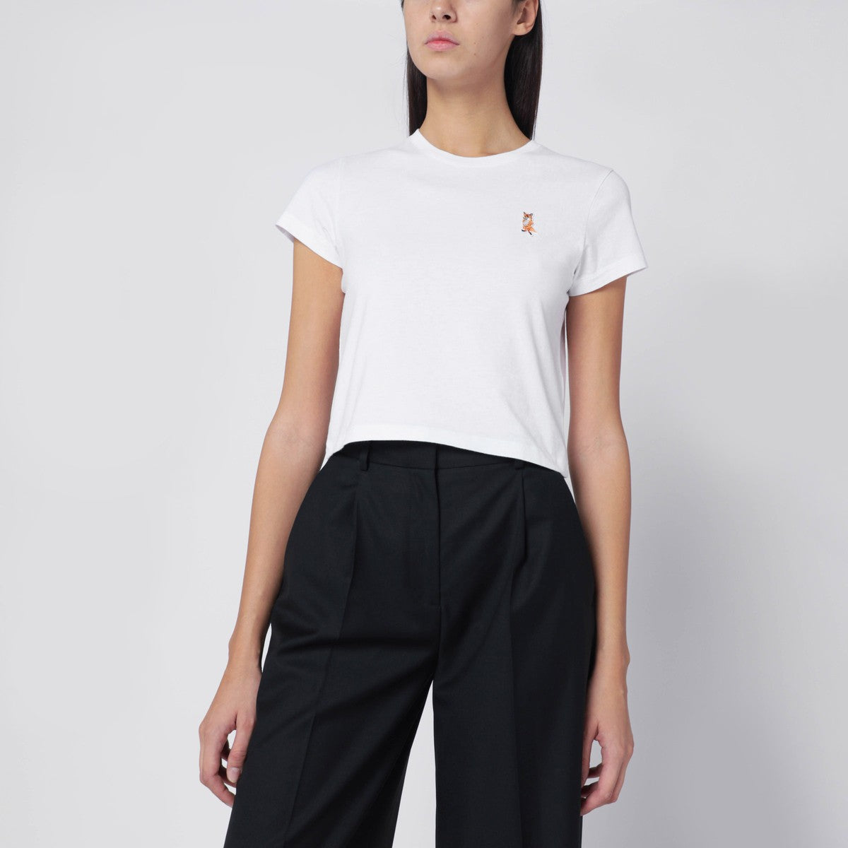 Maison Kitsuné White cropped T-shirt with logo patch Maison Kitsuné 