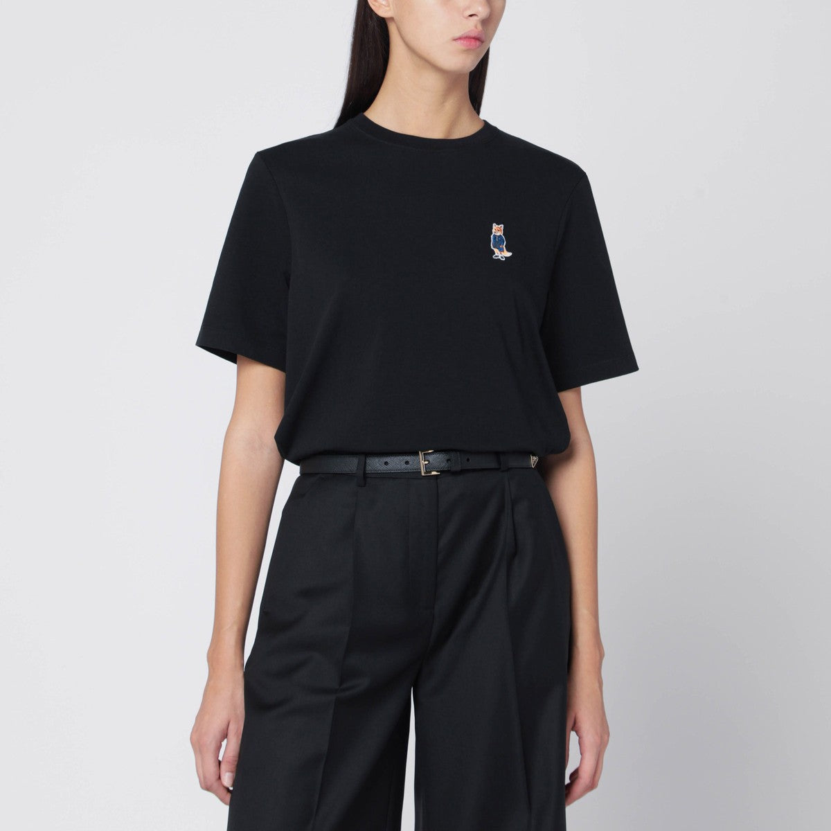 Maison Kitsuné Black T-shirt with logo patch Maison Kitsuné 