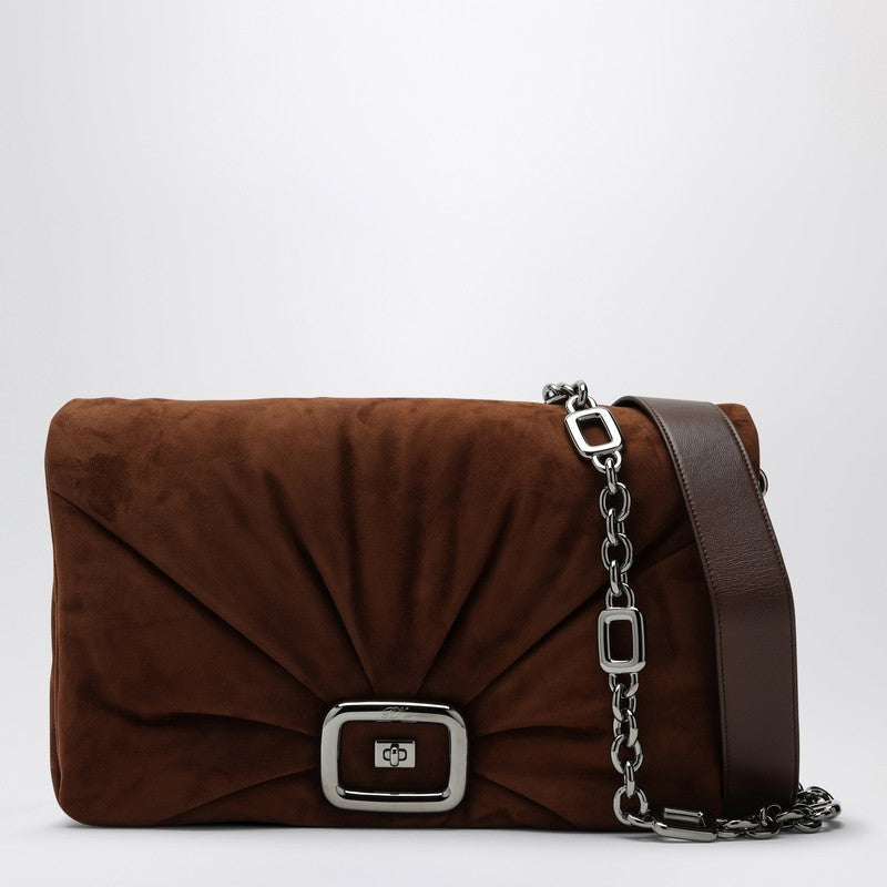 ROGER VIVIER Brown suede Viv'' Choc leather shoulder bag