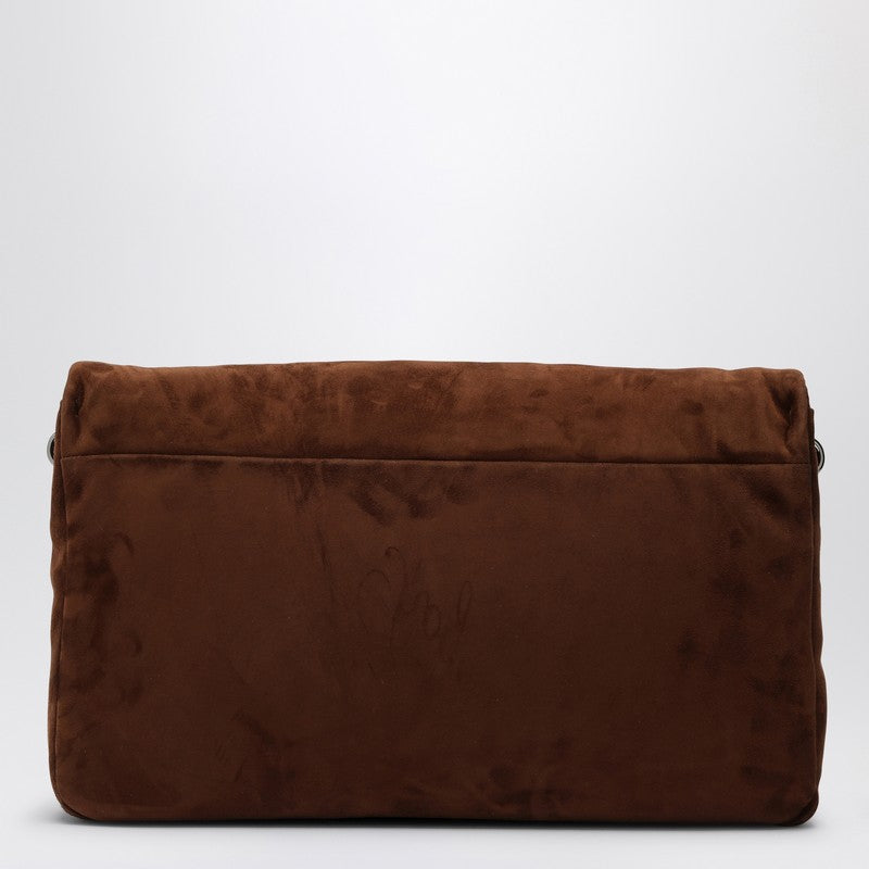 ROGER VIVIER Brown suede Viv'' Choc leather shoulder bag