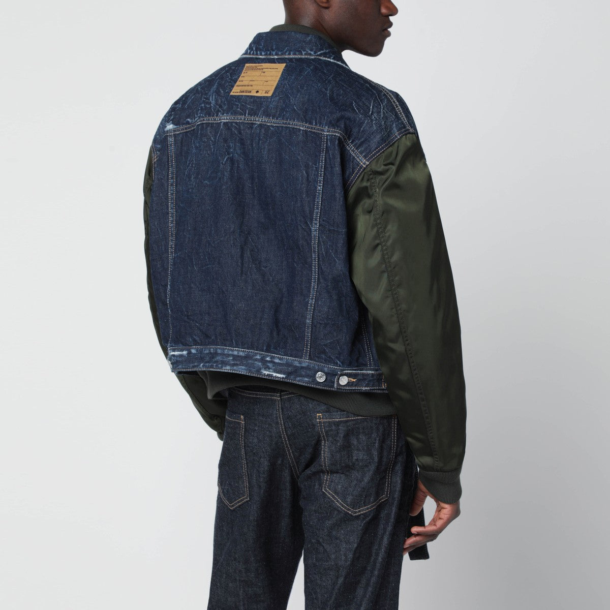 Magliano X D2 Blue denim and military green nylon bomber jacket Magliano X D2 