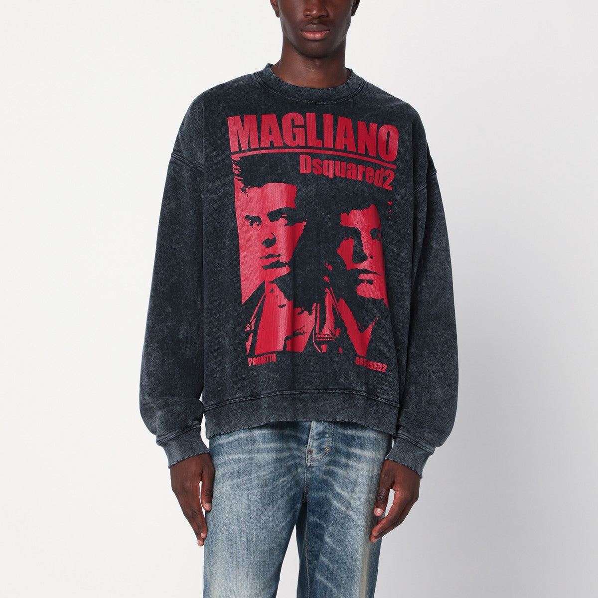 Magliano X D2 Charcoal vintage-effect sweatshirt with logo print Magliano X D2 