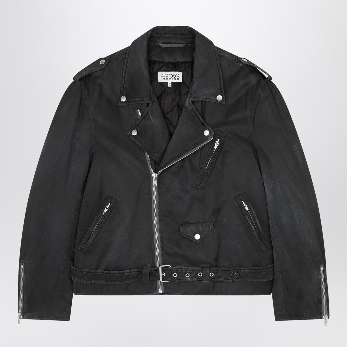 MM6 Maison Margiela Black washed-effect biker jacket MM6 Maison Margiela 