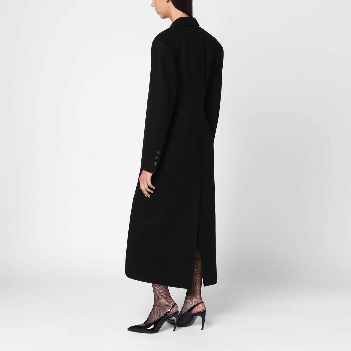 THE ANDAMANE Black long single-breasted coat in wool The Andamane 