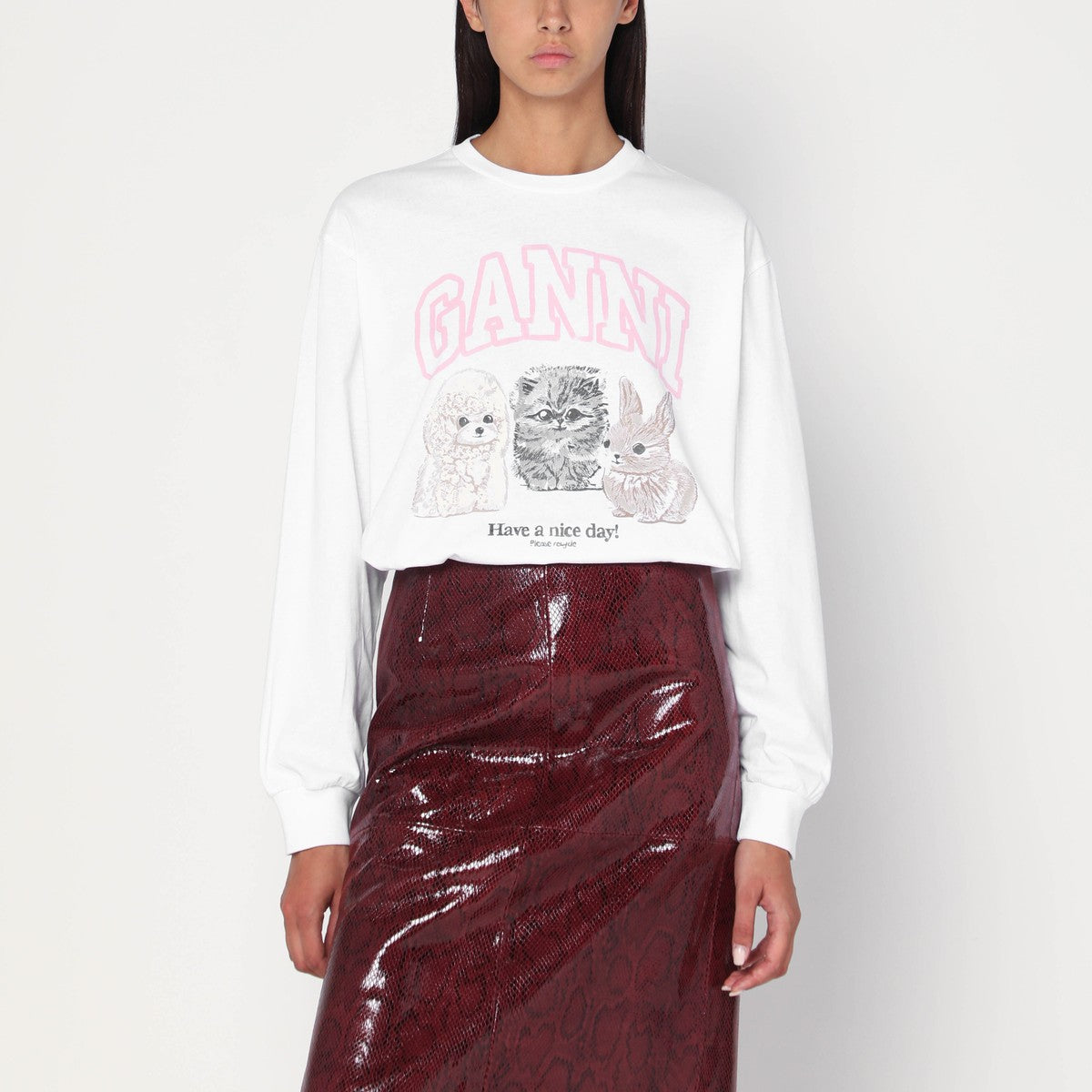 GANNI White sweater with logo print Ganni 