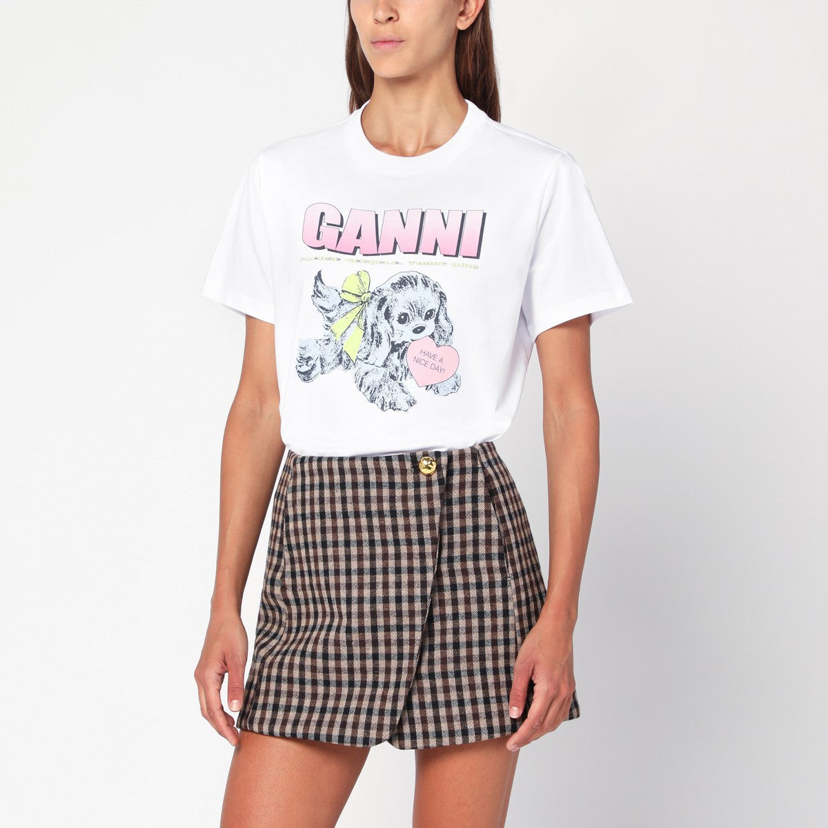 GANNI White Puppy T-shirt Ganni 