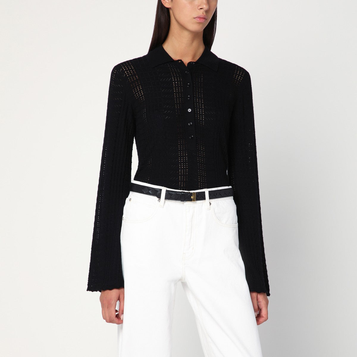 LouLou De Saison Black polo shirt in wool and cashmere blend LouLou De Saison 