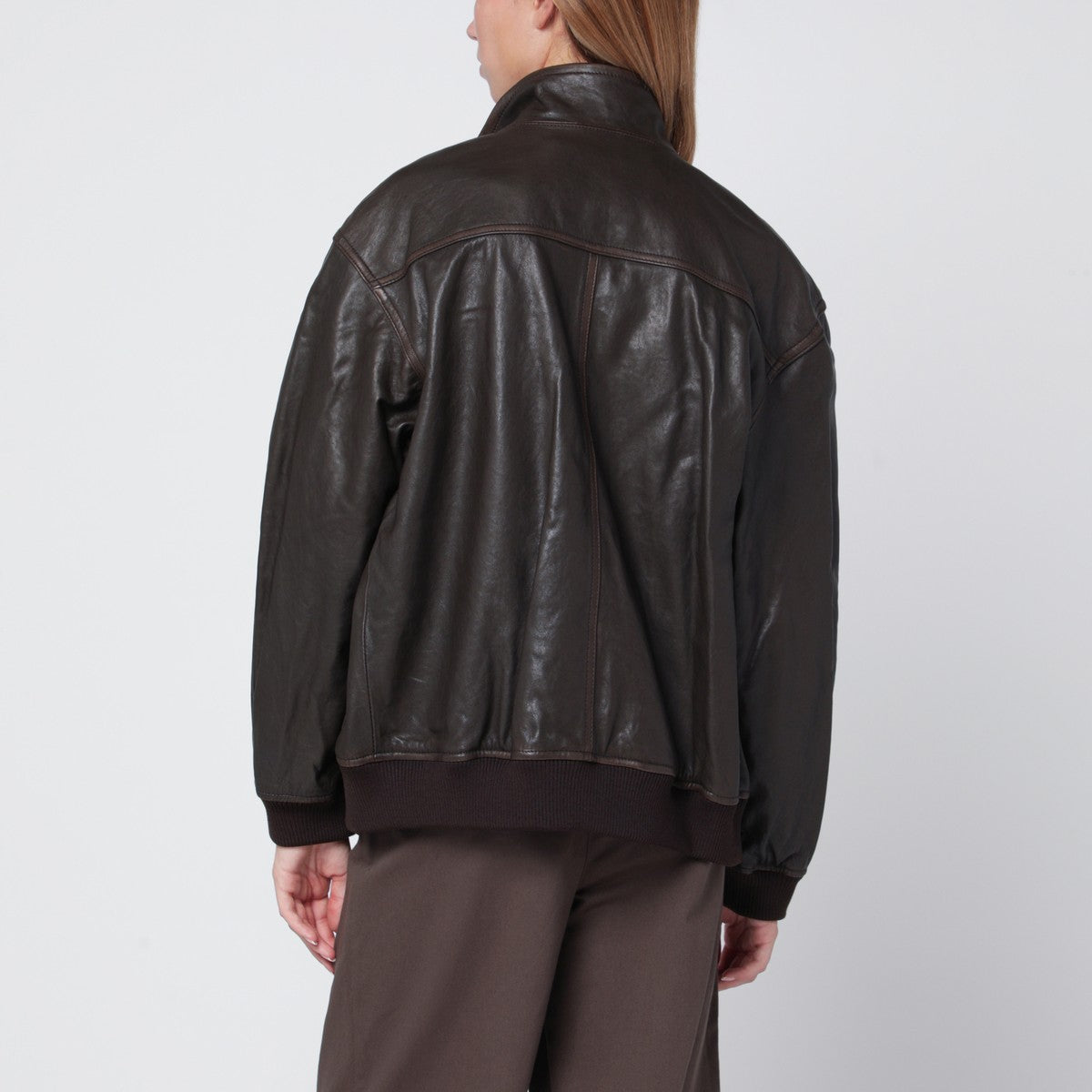 Dunst Dark brown leather zip-up bomber jacket Dunst 