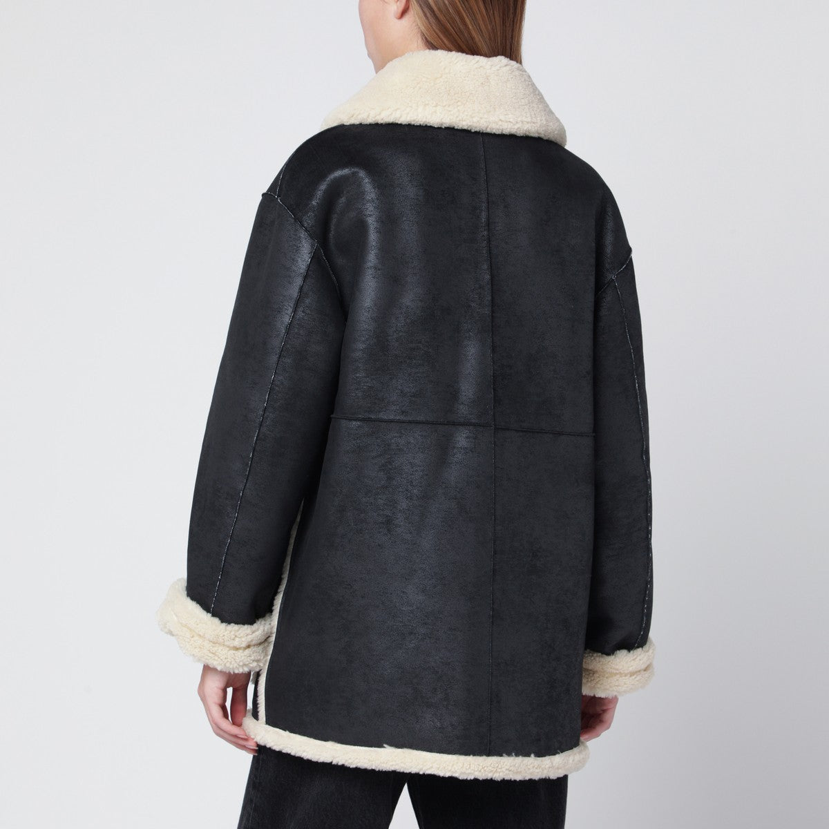 Dunst Black faux-leather shearling-effect coat Dunst 