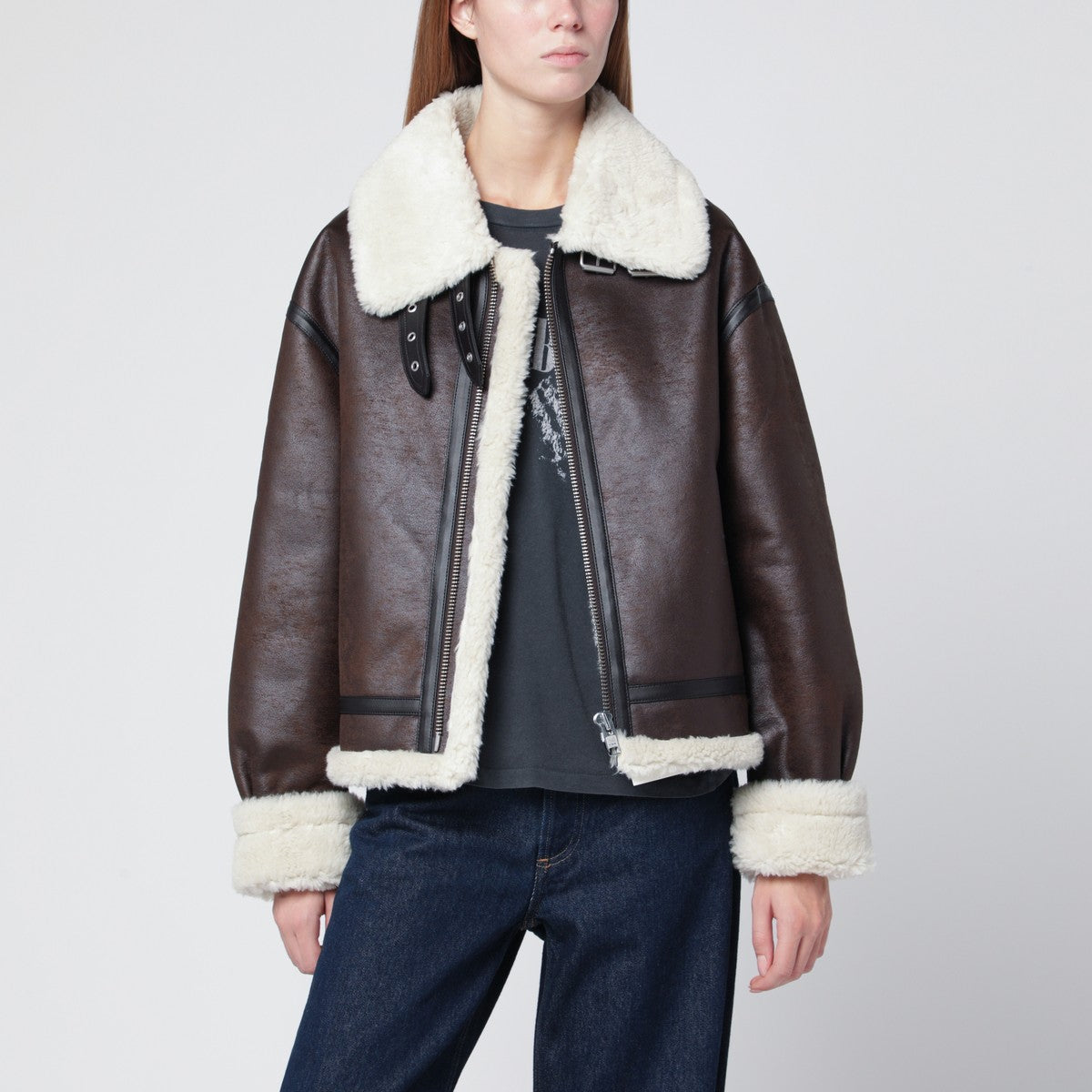Dunst Brown faux-leather shearling-effect coat Dunst 
